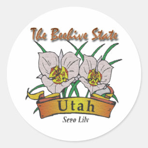 Utah Beehive State Sego Lily Classic Round Sticker