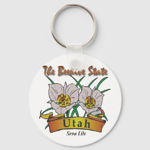 Utah Beehive State Sego Lily Key Ring