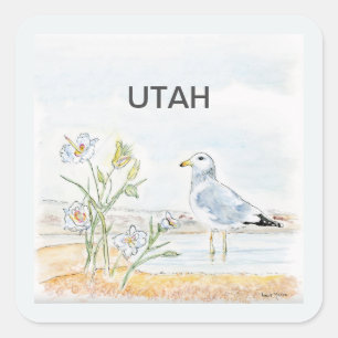 Utah bird flower square sticker