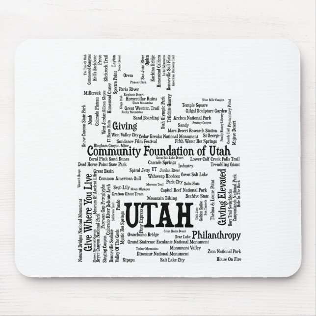 Utah Customised Word Cloud Mouse Pad - Black Text  (Front)