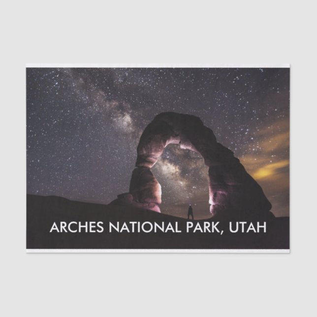 Utah Delicate Arch night stars milky way landscape Tissue Paper (Front)