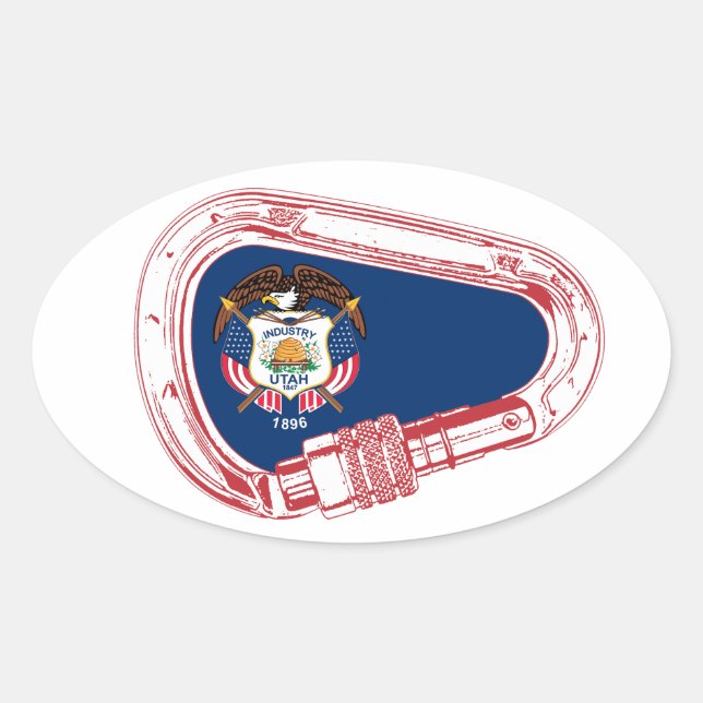 Utah Flag Climbing Carabiner Oval Sticker (Front)