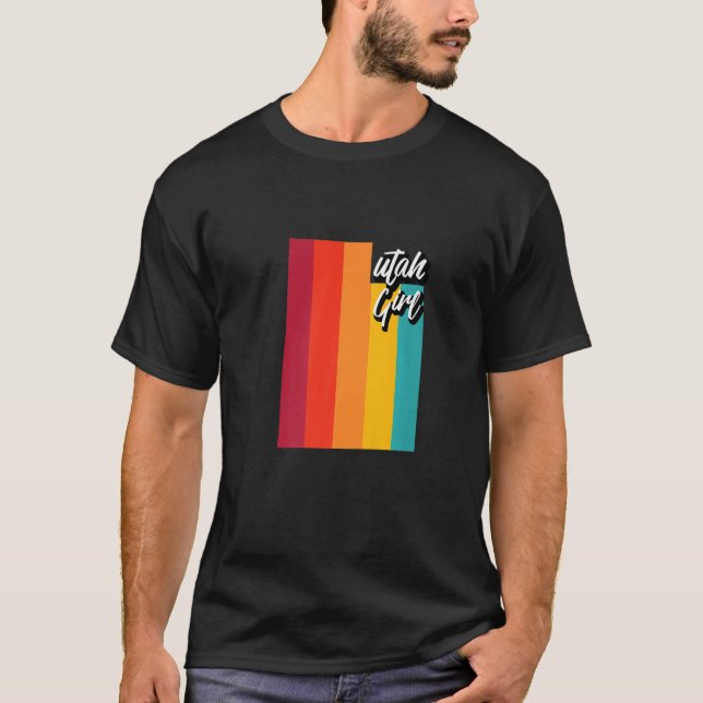 Utah Girl Home State Retro 70s Stripes Utah Us Sta T-Shirt (Front)