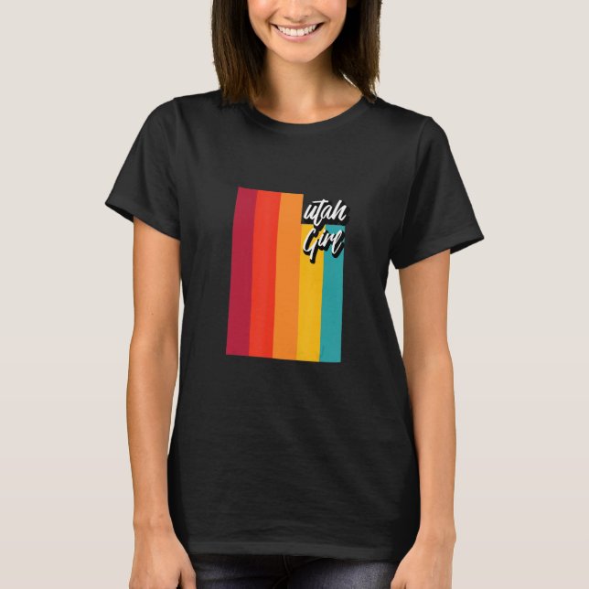 Utah Girl Home State Retro 70s Stripes Utah Us Sta T-Shirt (Front)