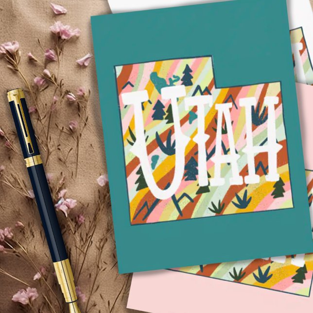 Utah Illustrated Map Postcard (Cute map of Utah decorates this colorful postcard, choose your favorite shade or add your own color.)