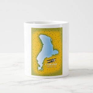 utah lake, Utah Valley map travel poster. Large Coffee Mug