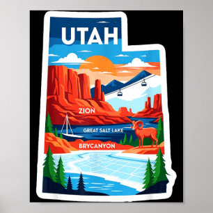 Utah landscapes adventure awaits colourful scenic poster