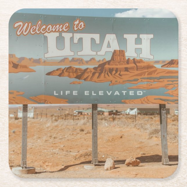 Utah Life Elevated Square Paper Coaster (Front)
