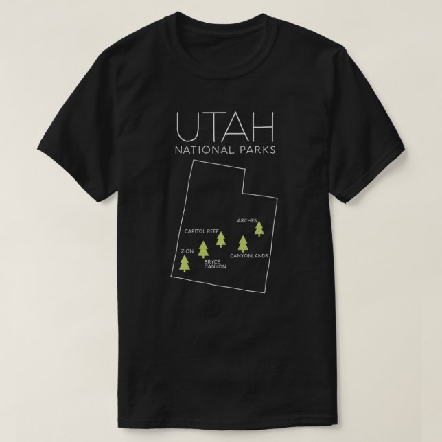 Utah National Park Map Zion Bryce Canyon Arches Ca T-Shirt (Design Front)