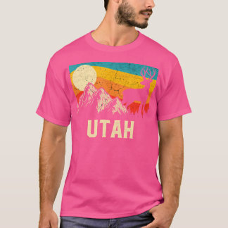 Utah Nature Wild Deer Retro Sunset Hiking T-Shirt