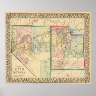 Utah, Nevada Map by Mitchell Poster