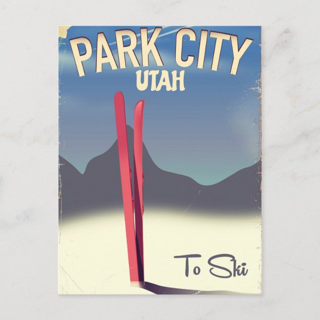 Utah park city ski travel poster postcard (Front)