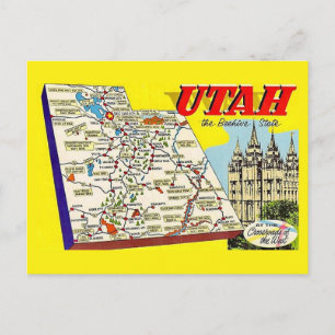 Utah Retro Map Postcard Postcard