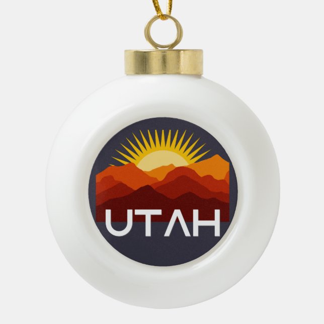 Utah Retro Vintage Desert Sunset Ceramic Ornament (Front)