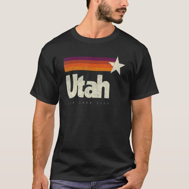 Utah Salt Lake City Cool Retro Distressed American T-Shirt (Front)