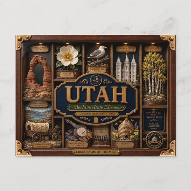 Utah Shadow Box 3D Figurine State Postcard (Front)