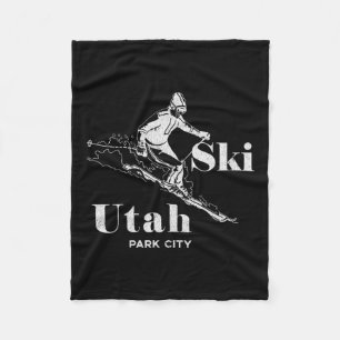 Utah Skiing Park City Long Sleeve Ski Tee Fleece Blanket