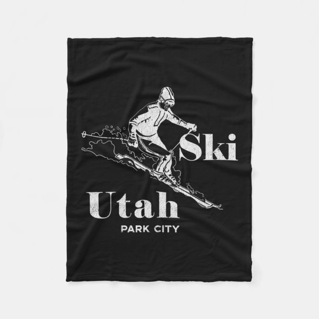 Utah Skiing Park City Long Sleeve Ski Tee  Fleece Blanket (Front)