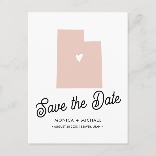 UTAH  State Destination Wedding ANY COLOR  Announcement Postcard (Front)