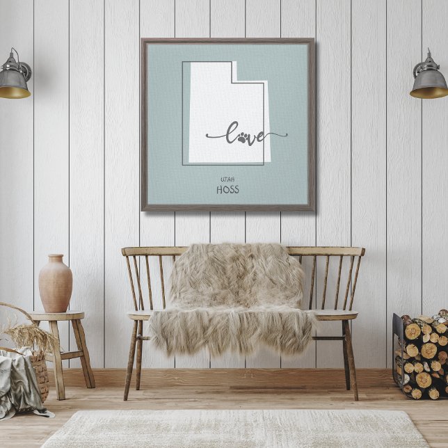 Utah State Dog Lover Canvas Print (A beautiful canvas of your favorite state can be custoimzed with your Dogs Name. Perfect as a gift!)