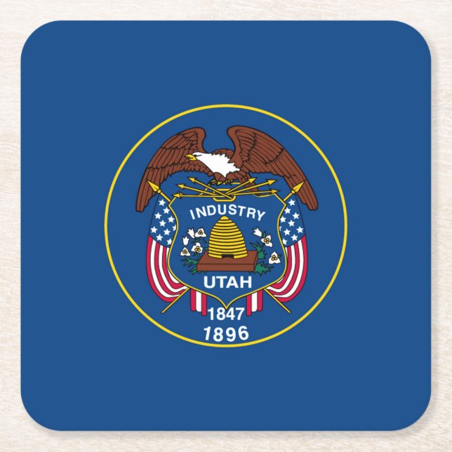 Utah State Flag Design Square Paper Coaster (Front)