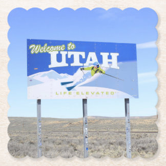Utah State Line Sign  Paper Coaster