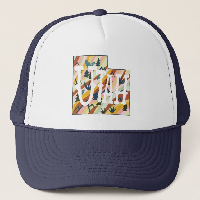 Utah State Map Illustration Trucker Hat (Front)