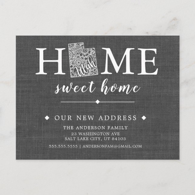 UTAH State Moving Announcement Post Card (Front)