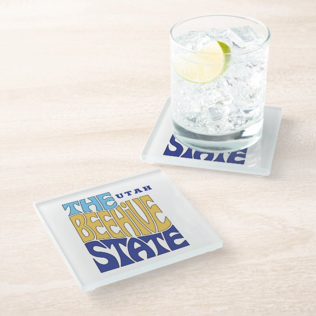Utah State Nickname Word Art Glass Coaster (Angled)