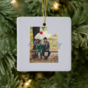 Utah State Photo insert and town name Ceramic Ornament