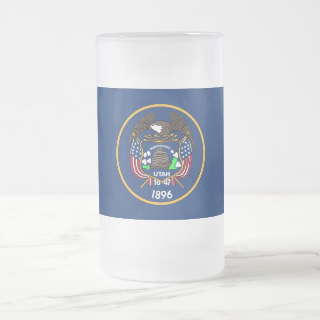 Utah: The Beehive State US Flag, Industry Frosted Glass Beer Mug (Center)