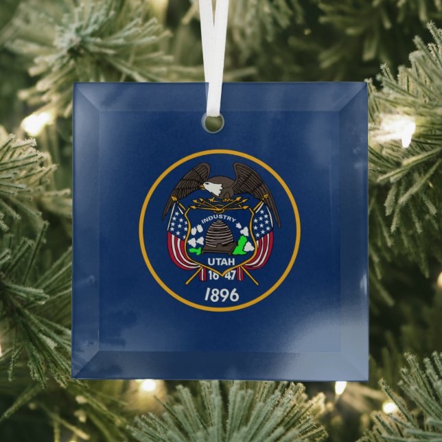 Utah: The Beehive State US Flag, Industry Glass Tree Decoration (Insitu)