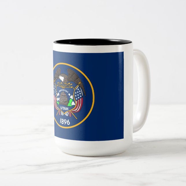 Utah: The Beehive State US Flag, Industry Two-Tone Coffee Mug (Front Right)