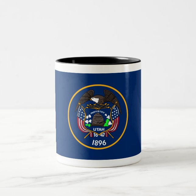 Utah: The Beehive State US Flag, Industry Two-Tone Coffee Mug (Center)