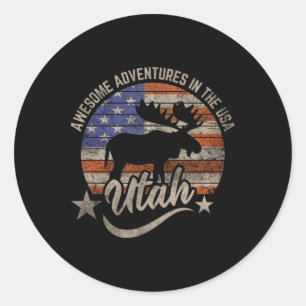 Utah Usa Flag Salt Lake City Hiking Camping Fishin Classic Round Sticker