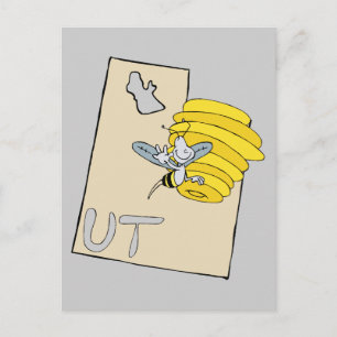 Utah UT Cartoon Map with Bee Hive Cartoon Art Postcard