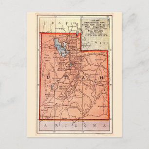Utah Vintage Map Postcard
