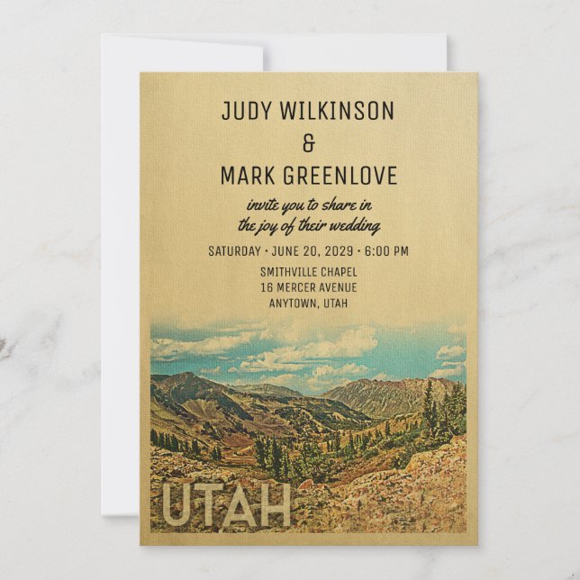 Utah Wedding Invitation Vintage Mid-Century (Front)