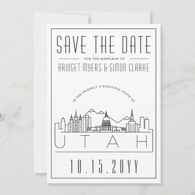 Utah Wedding Stylised Skyline Save The Date Invitation (Front)
