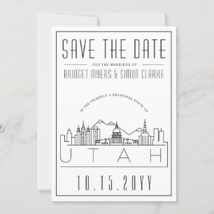 Utah Wedding Stylised Skyline Save The Date Invitation