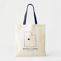 Utah Wedding Welcome Bag Map Tote, Navy Blue