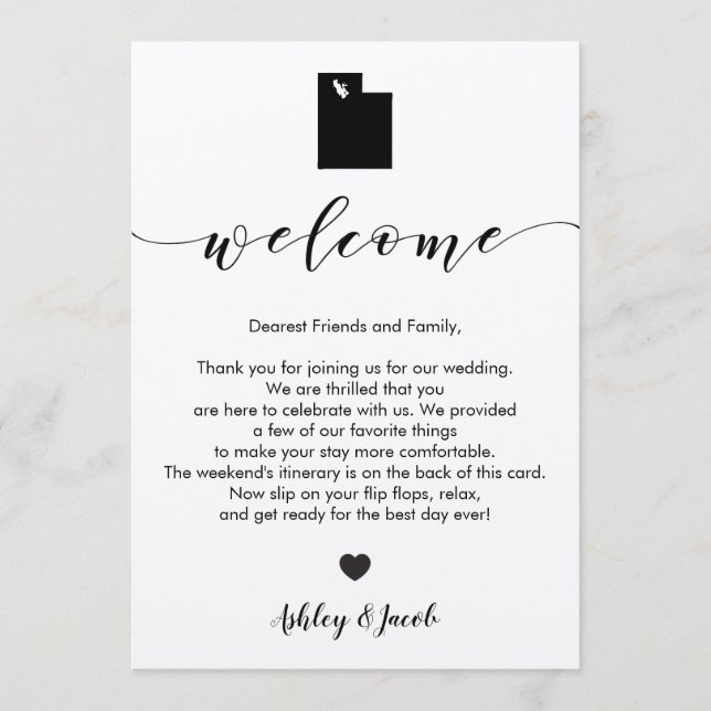 Utah Wedding Welcome Letter & Itinerary Card (Front)