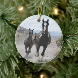 Utah Wild Horses Running Ceramic Tree Decoration