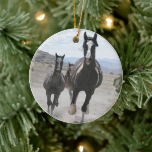 Utah Wild Horses Running Ceramic Tree Decoration
