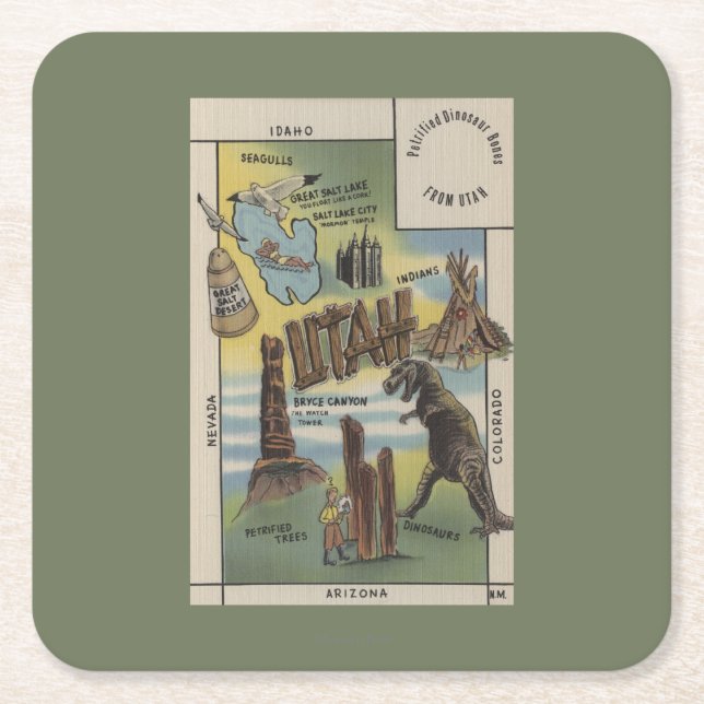 UtahDepictions of Sites to See in UtahUtah Square Paper Coaster (Front)