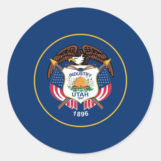 Utahn Flag, Flag of Utah Classic Round Sticker (Front)