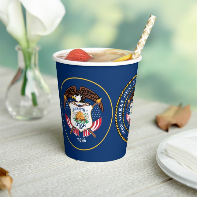 Utahn Flag & Seal, Flag of Utah Paper Cups (Insitu)