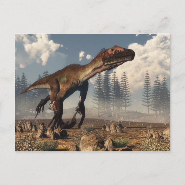 Utahraptor dinosaur in the desert postcard (Front)