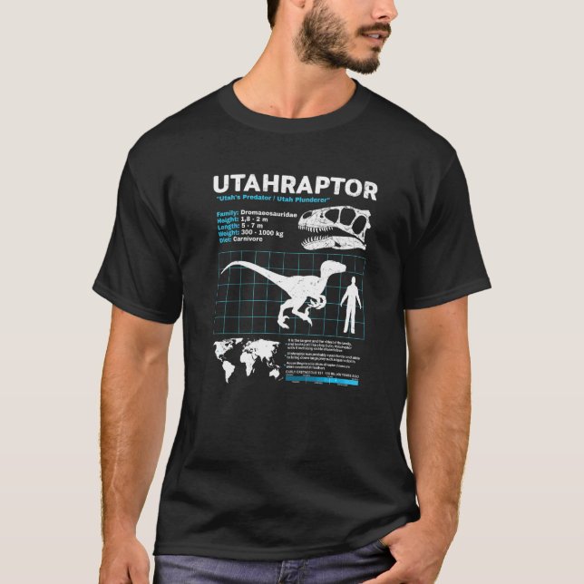 Utahraptor fact sheet Dinosaur Facts T-Shirt (Front)