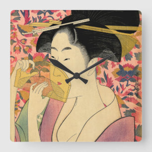 Utamaro: Kushi (Comb). Square Wall Clock